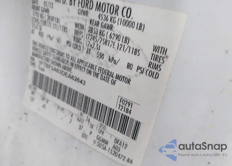 2013 Ford F-350 Xl z USA, uszkodzony, nr VIN 1FTBF3A63DEA62643